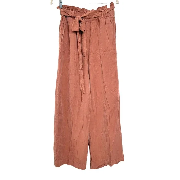 Ces Femme Wide Leg Paper Bag High Rise Rust Color Lyocell Pants Women Sz M - Picture 3 of 9